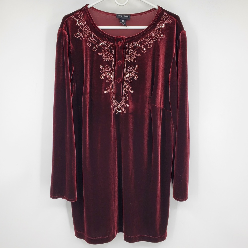 Maggie Barnes Burgundy Velvet Tunic Top Plus 0X 14/16 Victorian Goth Flowy Artsy